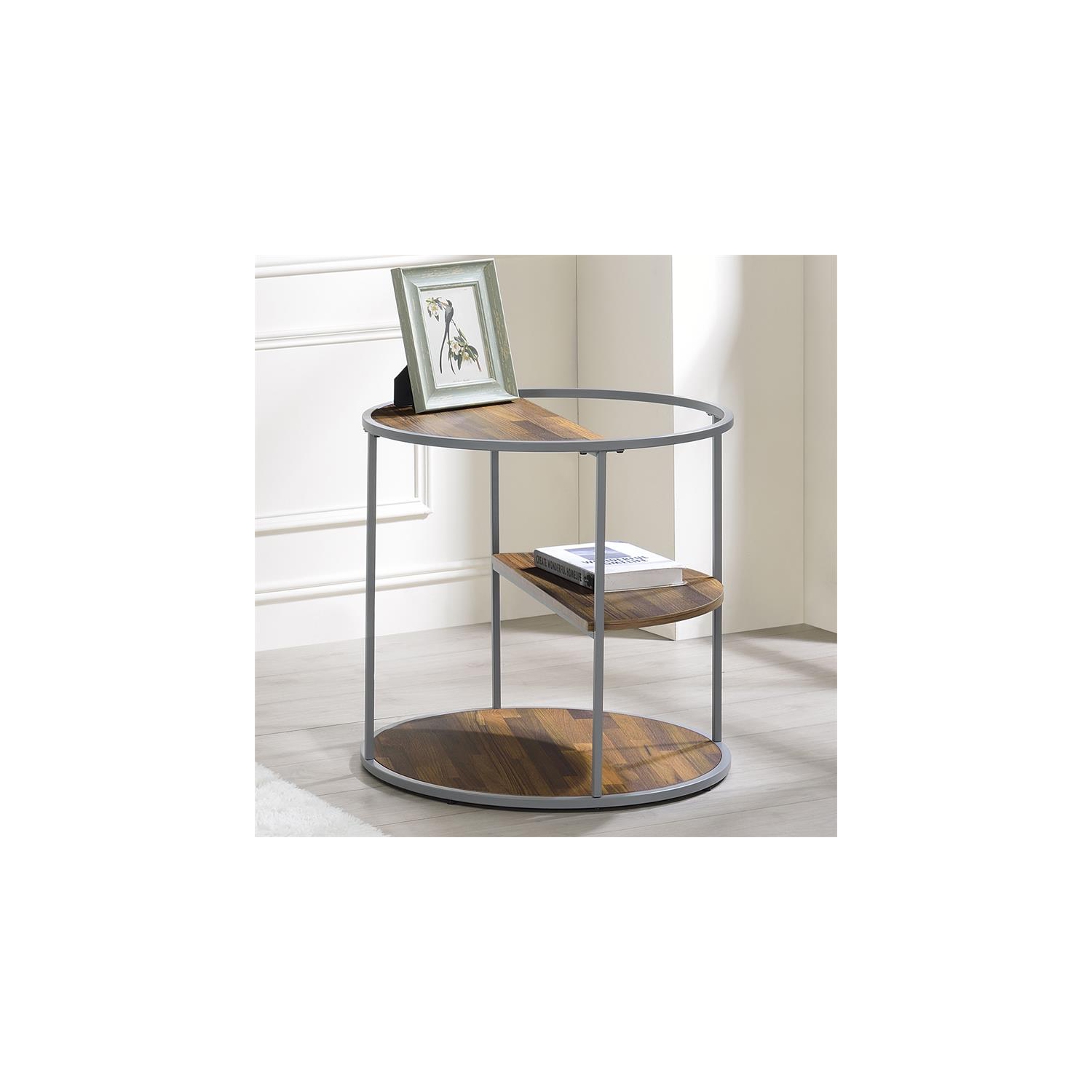 Furniture of America Marquesa Wood Round 2-Piece Coffee Table Set in Gray