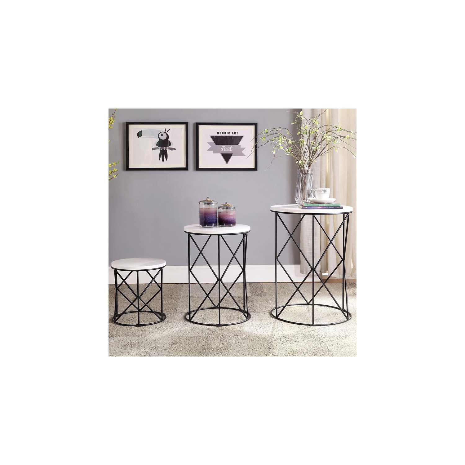 Furniture of America Nikova Contemporary Wood 3-Piece Nesting Tables in White