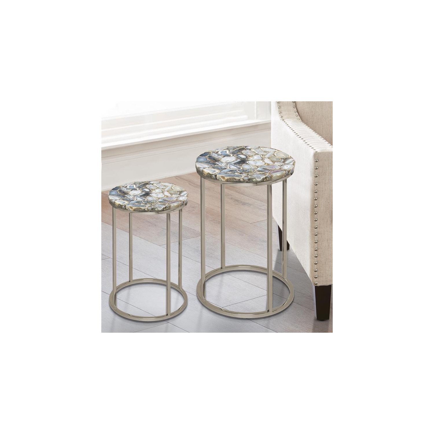 Onyx Nickel Agate Top Nesting Table
