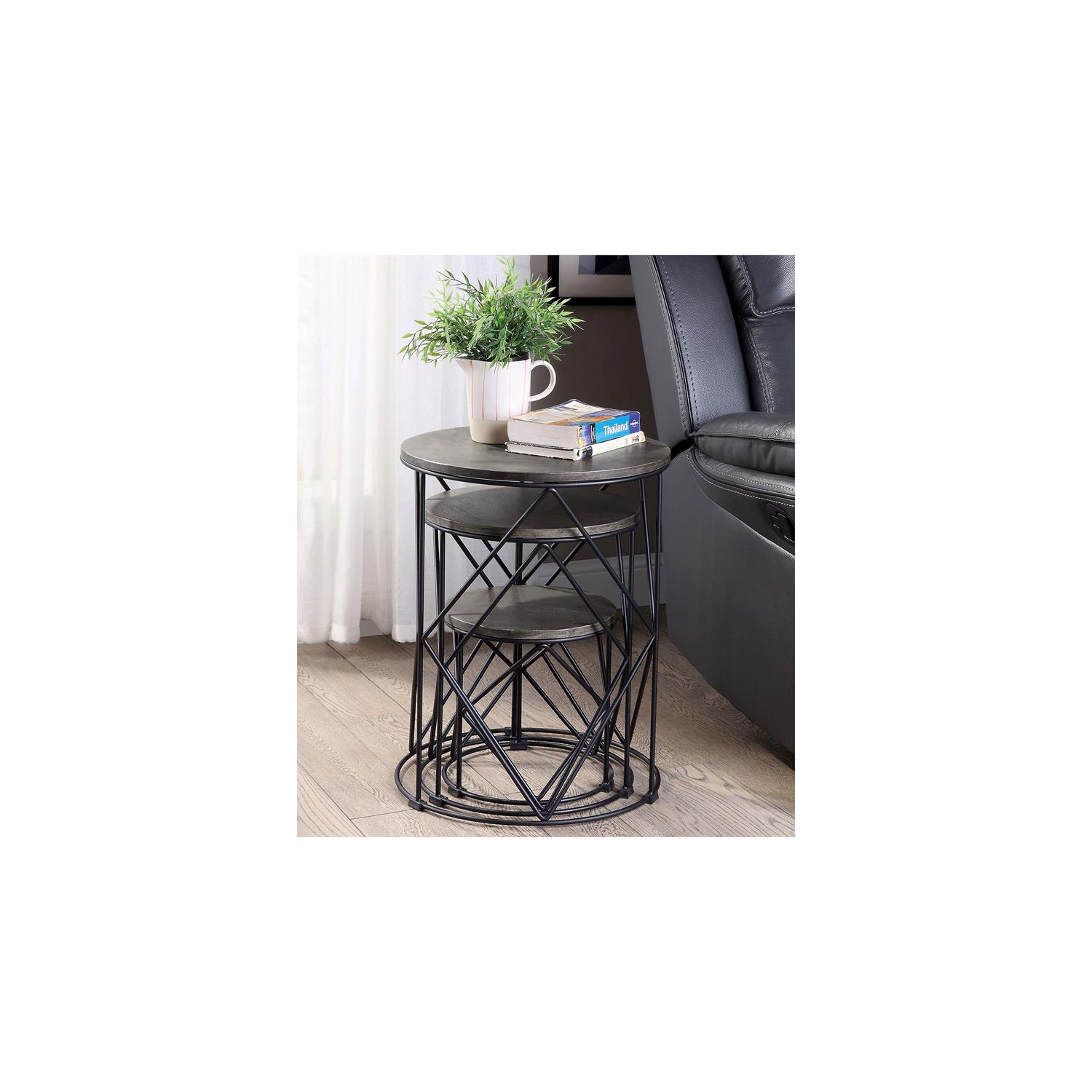 Furniture of America Nikova Contemporary Wood 3-Piece Nesting Tables in Black