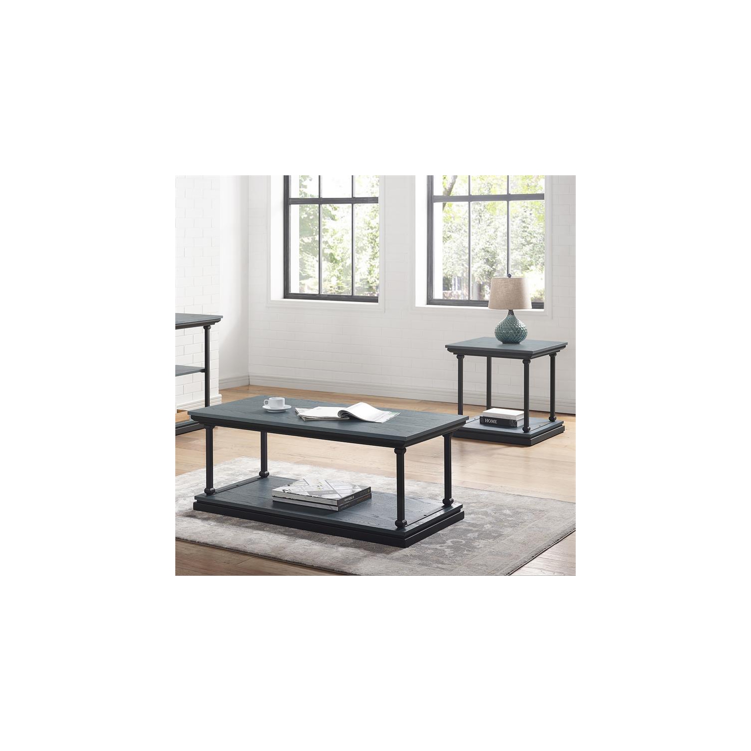 Furniture of America Drewden Wood 2-Piece Coffee Table Set in Antique Blue