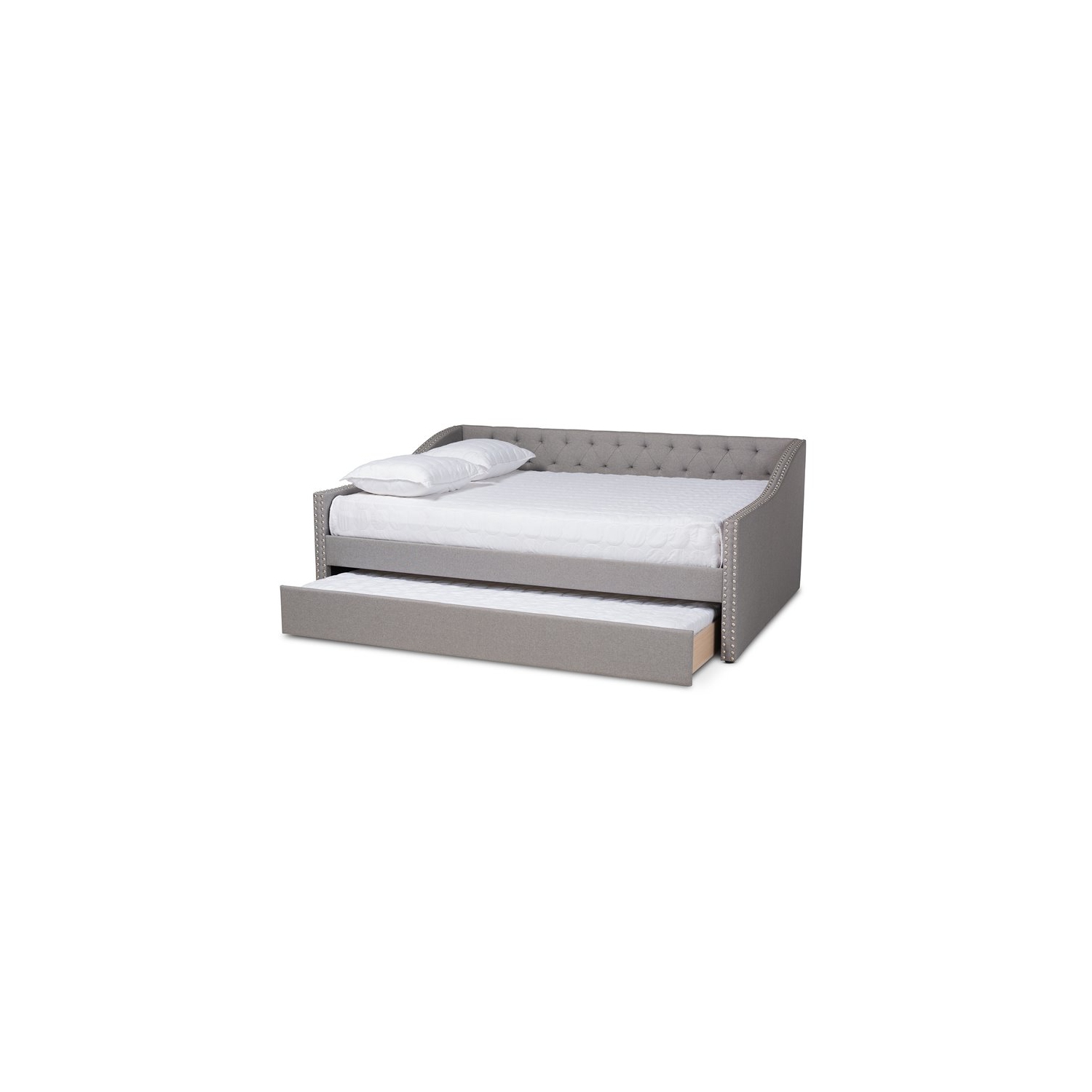 Baxton Studio Haylie Full Size Light Grey Upholstered Daybed with Trundle