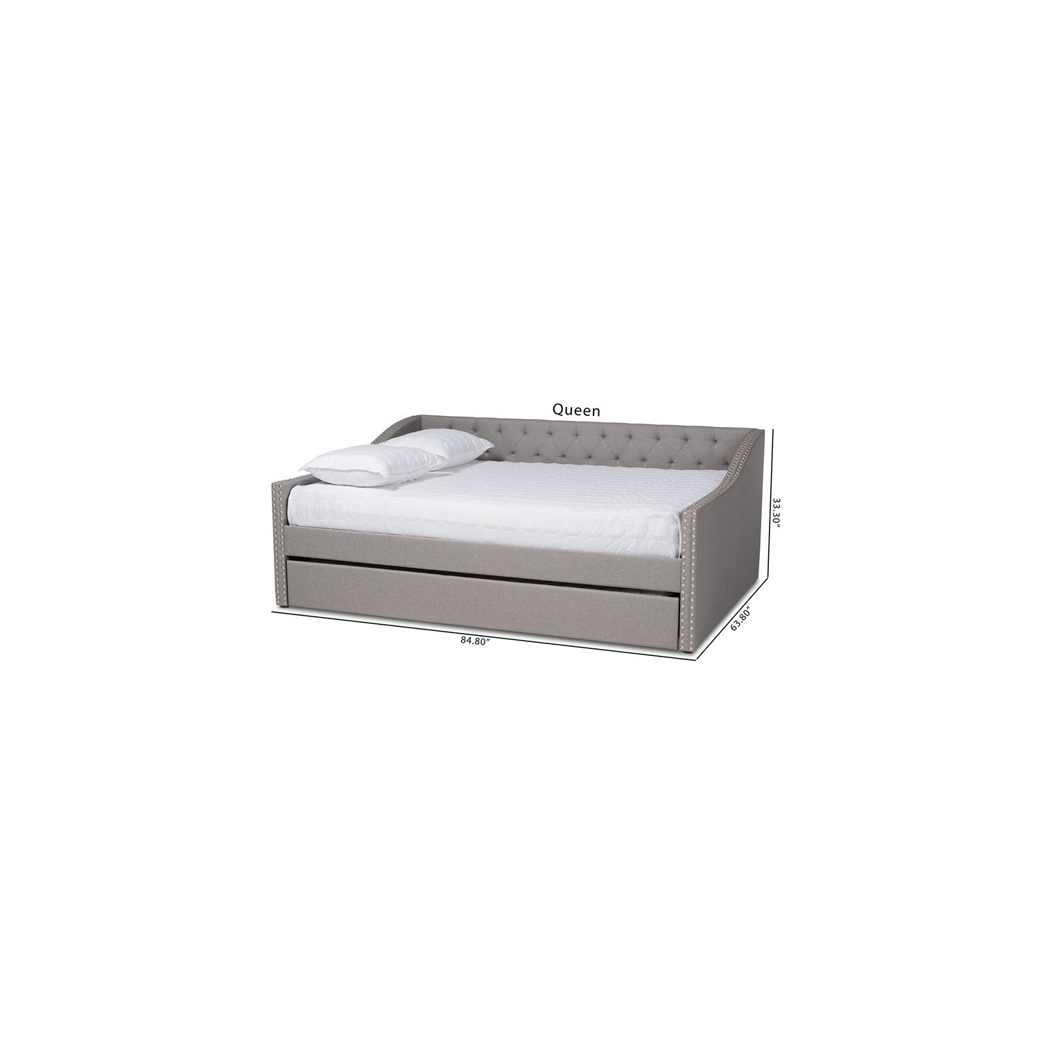 Baxton Studio Haylie Full Size Light Grey Upholstered Daybed with Trundle