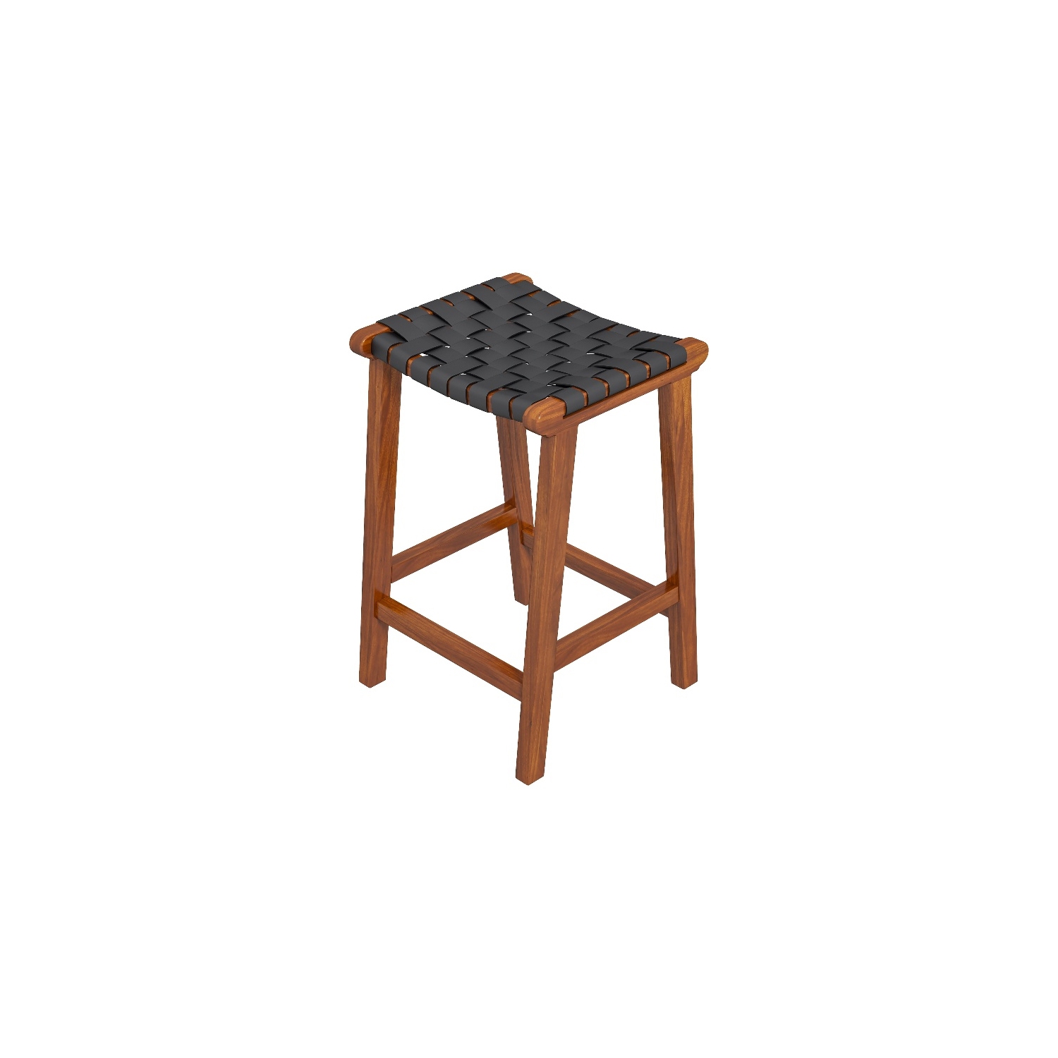 Yala Mid Century Modern Black Woven Leather Counter Stool