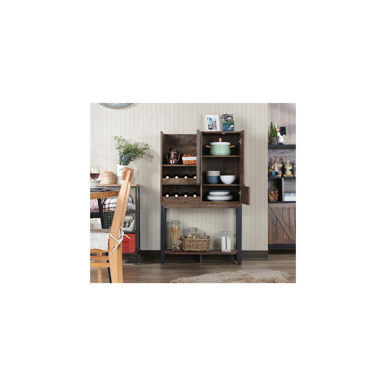 Furniture of America Maklin Wood 8-Bottle Wine Cabinet in Reclaimed Oak