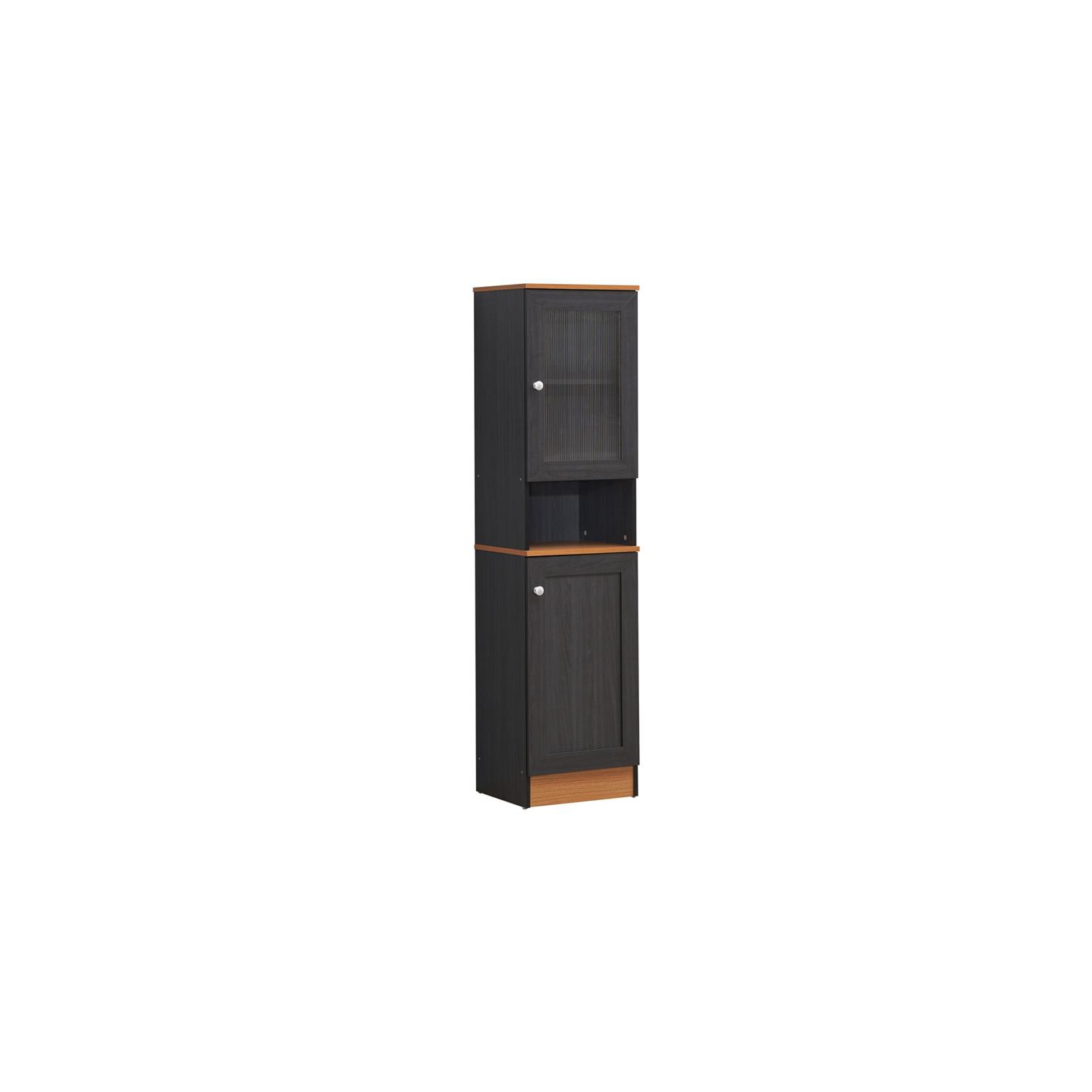 Hodedah 63 Tall Slim Open Shelf Plus Top and Bottom Enclosed Storage Kitchen Pantry - Chocolate-Grey