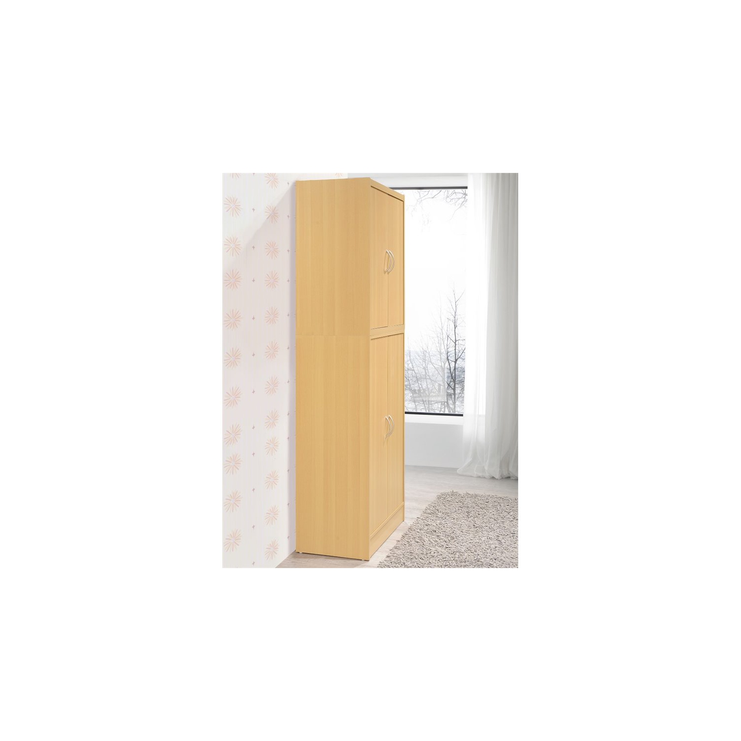 Garde-manger à 4 portes de Hodedah avec 4 tablettes, 5 compartiments en bois beige