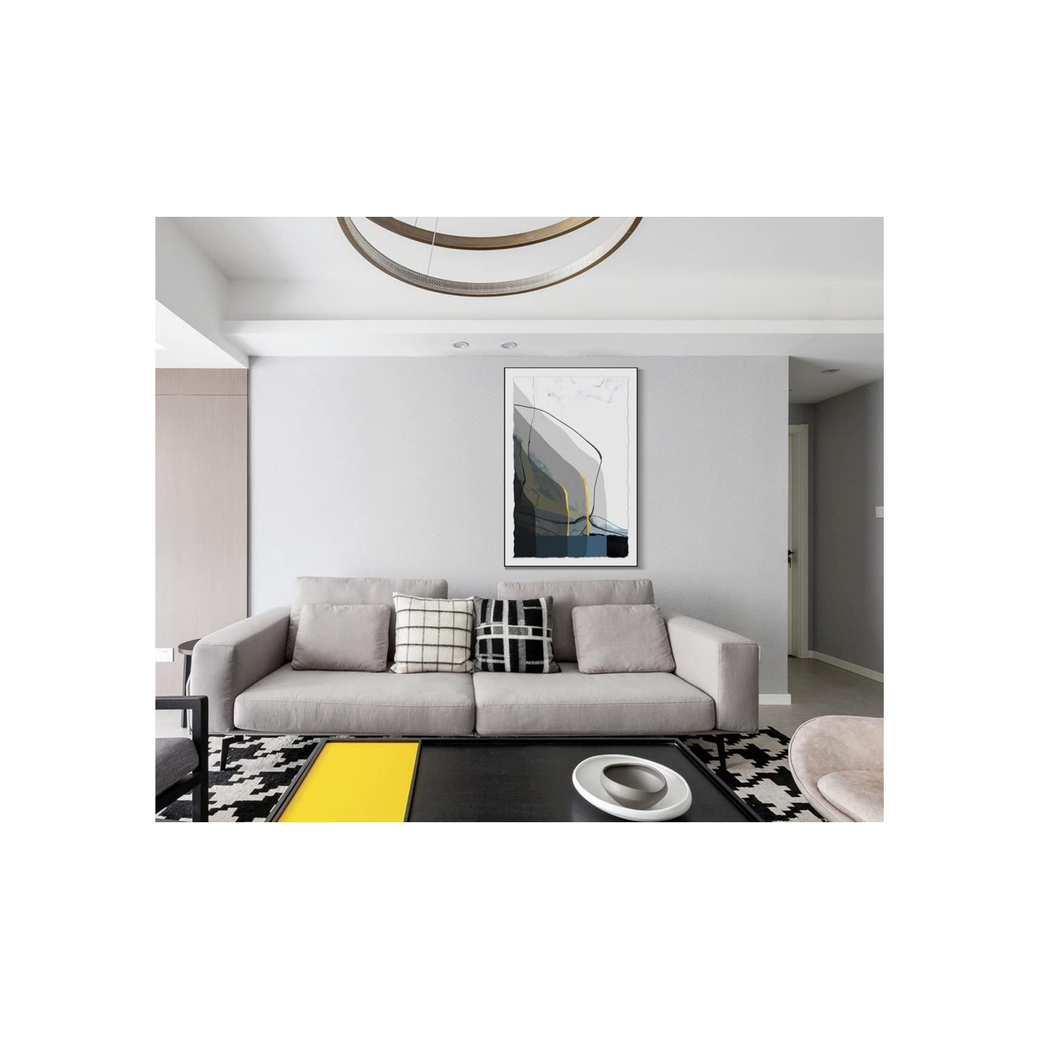 Ladole Rugs Canvas Artwork Black and White Pictures Wall Décor Frame - Sea Shore with the Mountains in a Shadow Wall Art Print Perfect for Bedroom,