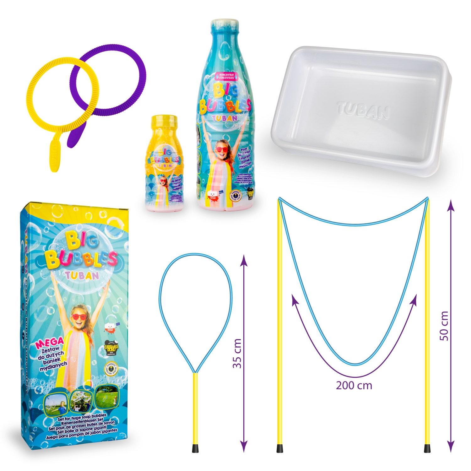Tuban Big Bubble Mega Set | recharge non toxique de Bubble Wand and Bubble solution pour les anniversaires, les jeux d’été pour l’extérieur, les