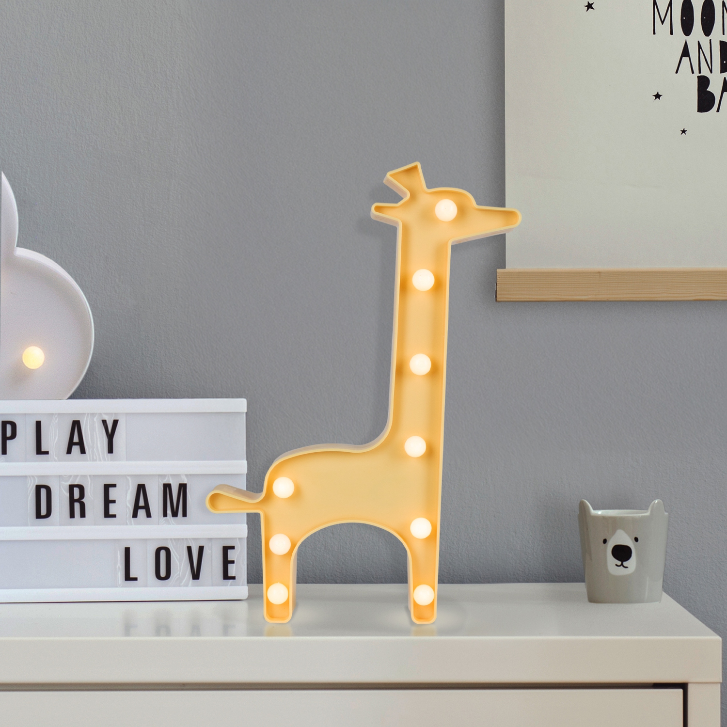 Art mural en forme de girafe illuminée de LED - 11,5&nbsp;po - Jaune