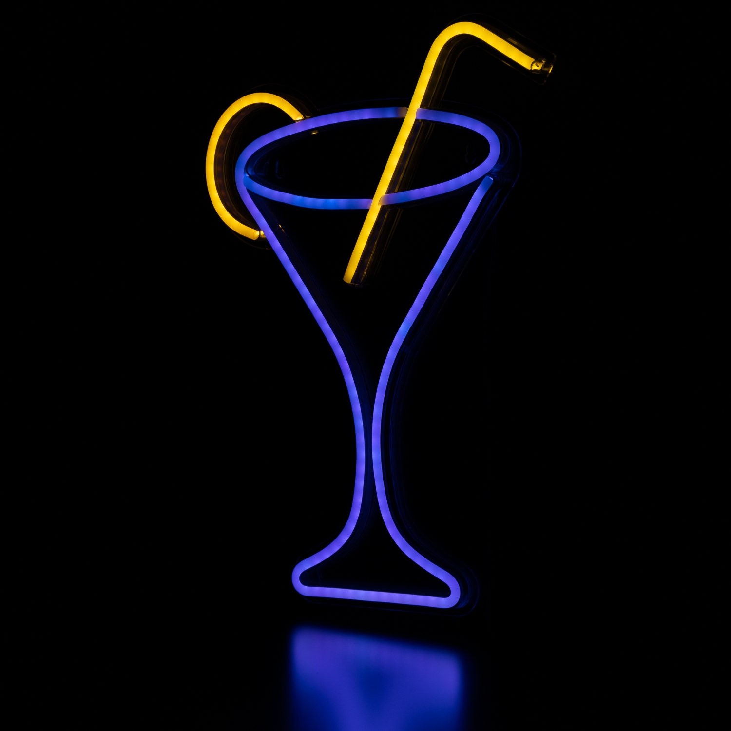 Art mural illuminé, cocktail de martini NEON de LED - 17 po - Bleu et jaune