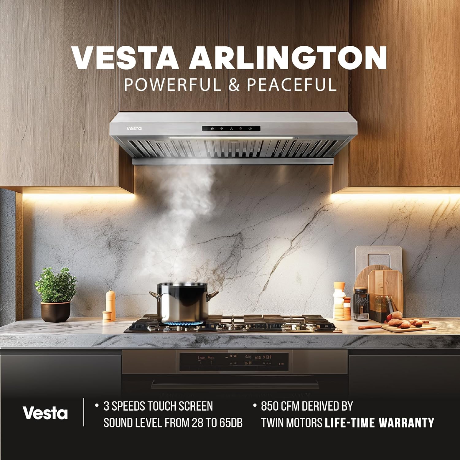 Vesta 860cfm 30 Stainless Steel Under Cabinet Range Hood 6 Speeds with Touch Screen Hard Wire