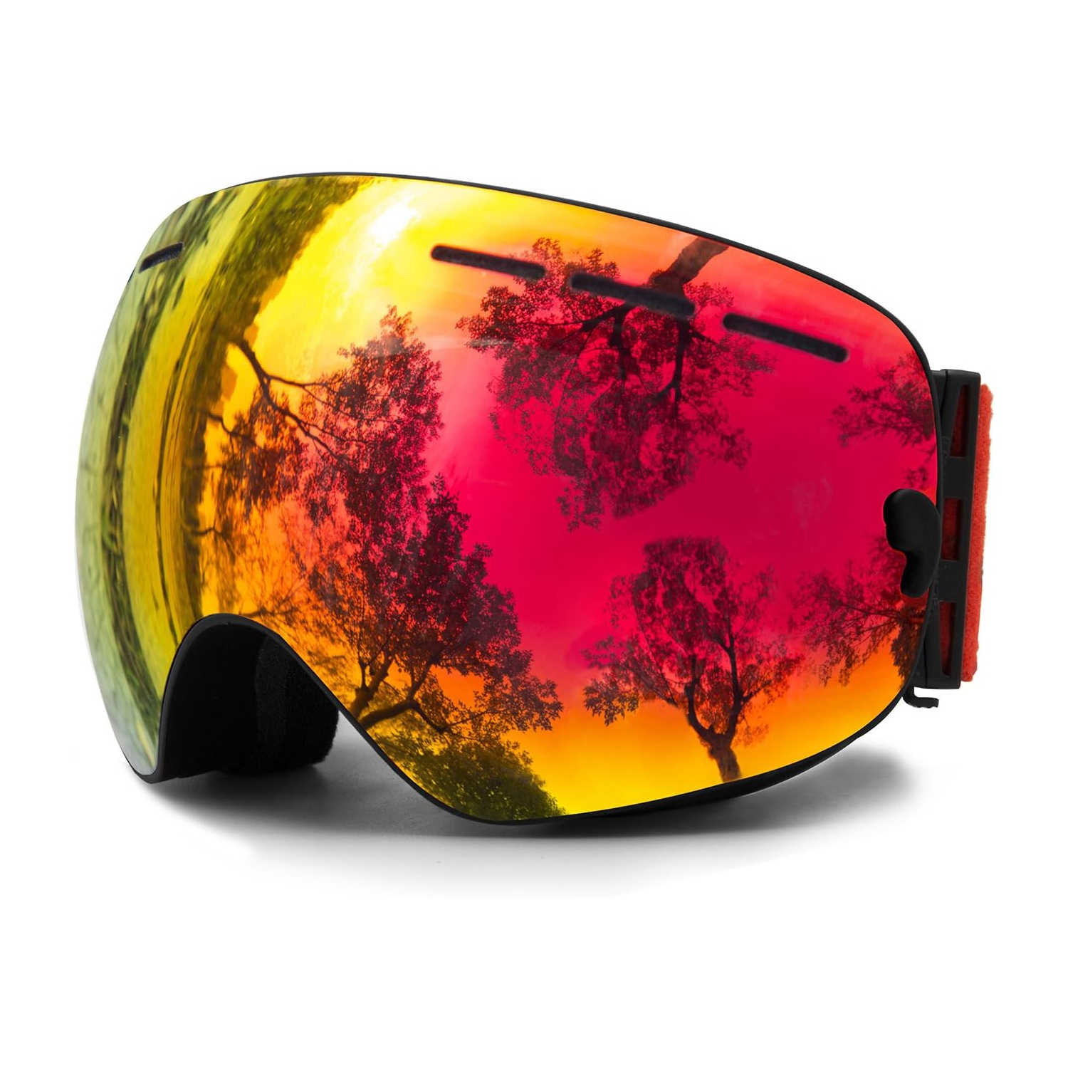 Lunettes de ski et de planche à neige OTG pour hommes, femmes et jeunes avec protection UV de 100 % (noir/rouge)