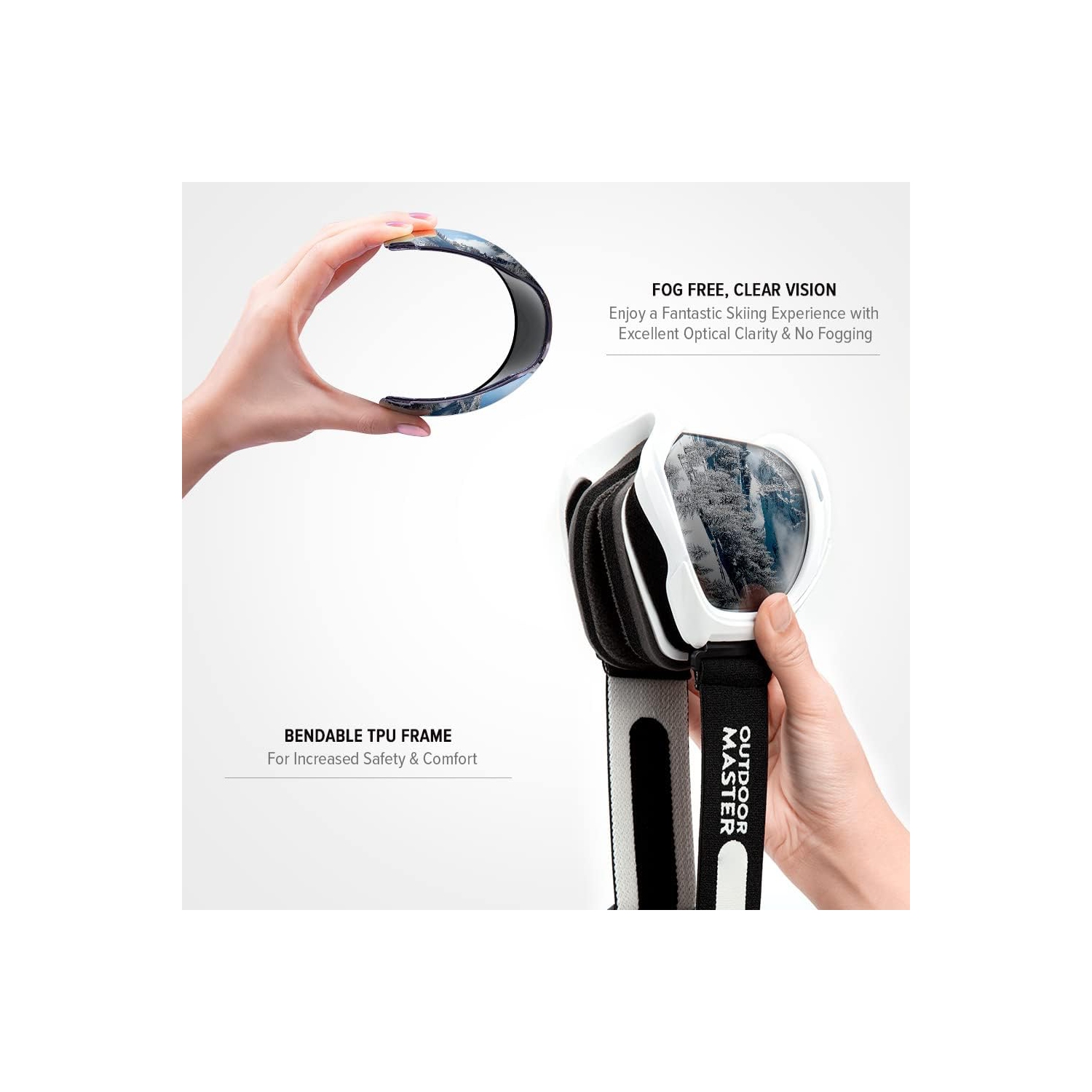 OTG Design Ski & Snowboard Goggles for Men, Women & Youth with 100% UV Protection (White/Silver)