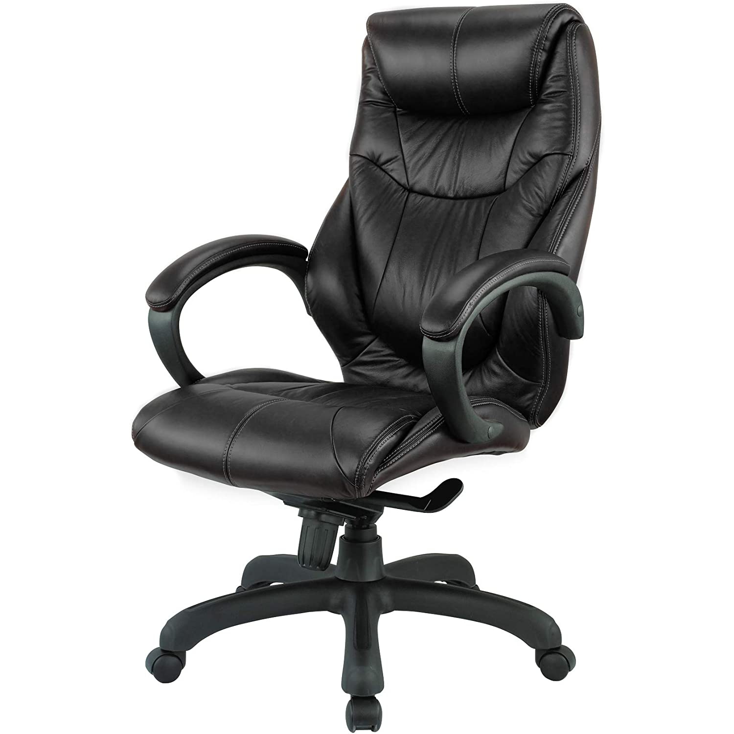 Nicer Furniture® Genuine Leather High Back Executive Chair, Black Real Leather