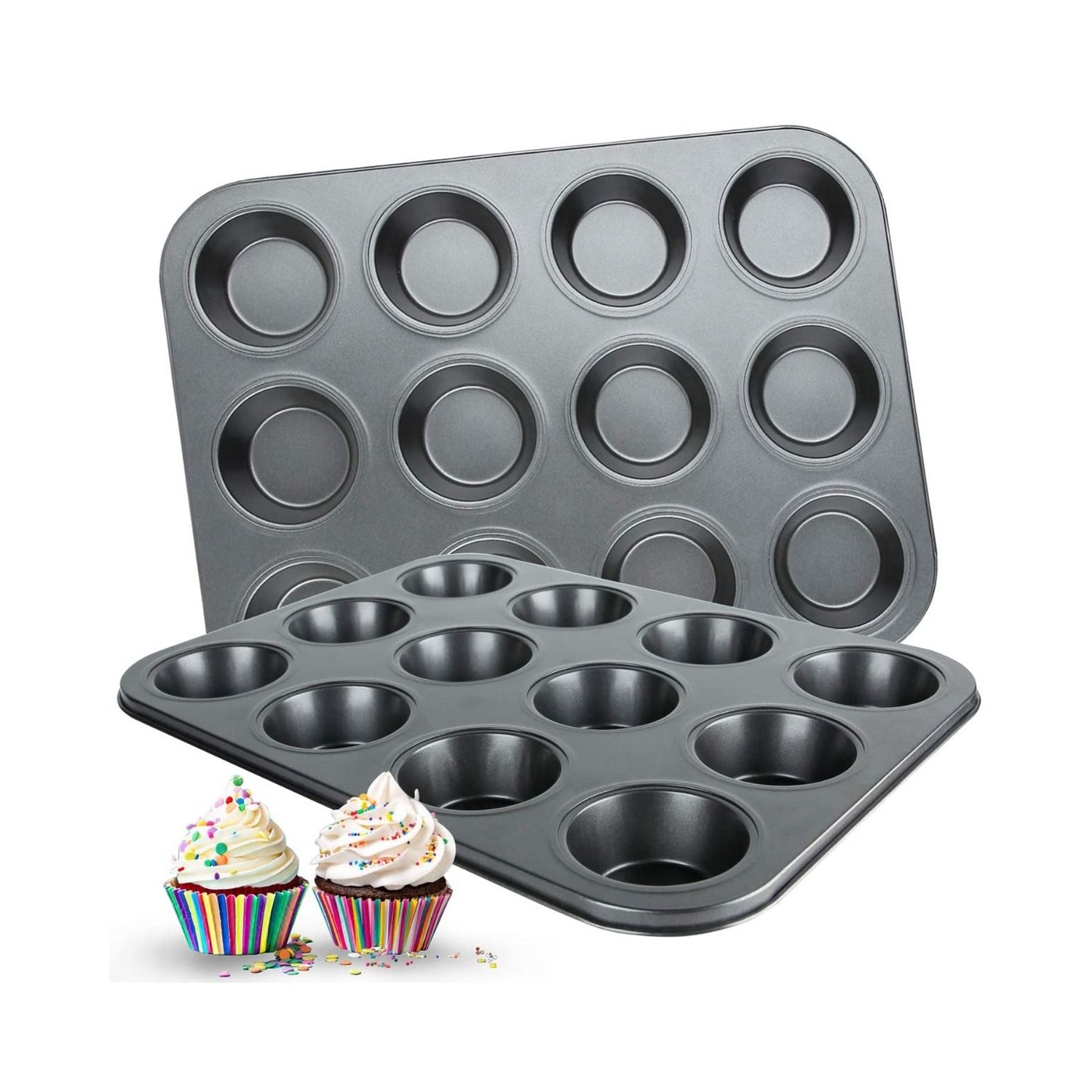 ISTAR Nonstick Bakeware Cupcake & Muffin Tray 12 Holes Cake Baking Tray Carbon Steel Oven Trays Pastry Tool