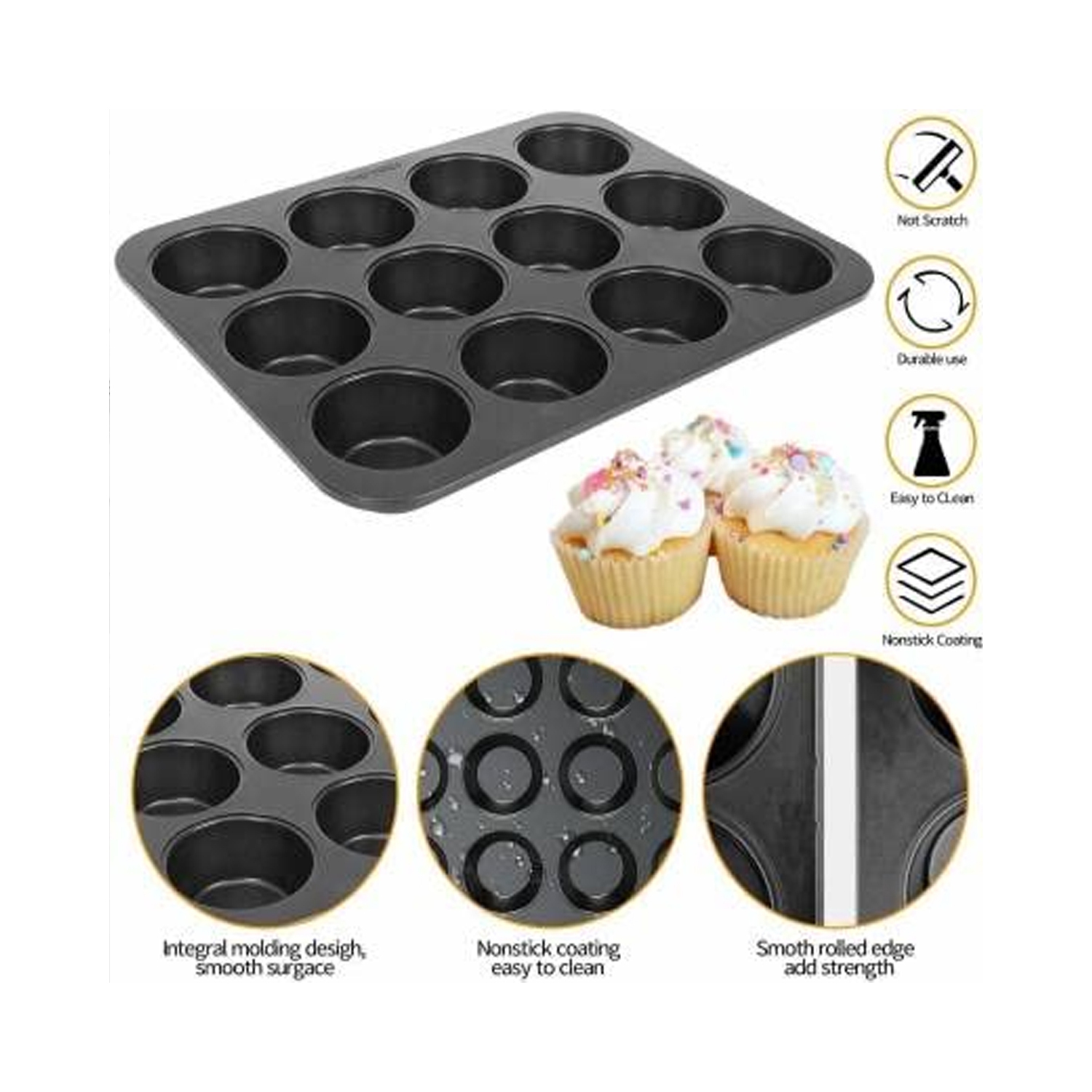 ISTAR Nonstick Bakeware Cupcake & Muffin Tray 12 Holes Cake Baking Tray Carbon Steel Oven Trays Pastry Tool