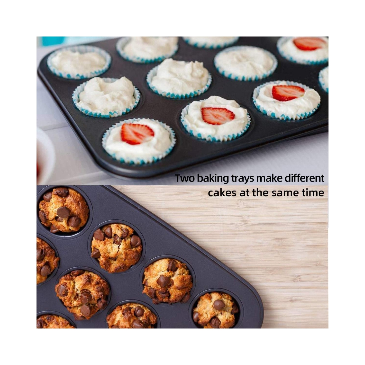ISTAR Nonstick Bakeware Cupcake & Muffin Tray 12 Holes Cake Baking Tray Carbon Steel Oven Trays Pastry Tool