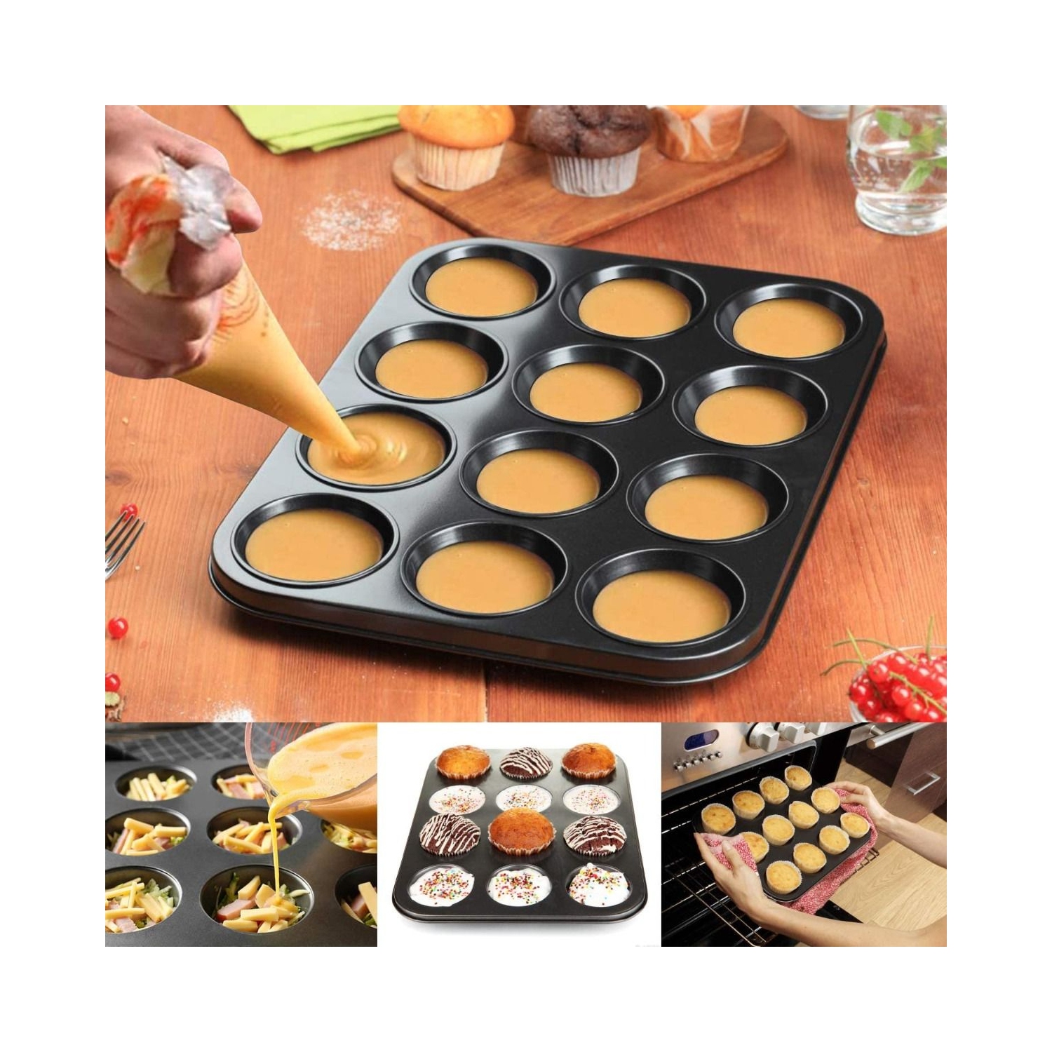 ISTAR Nonstick Bakeware Cupcake & Muffin Tray 12 Holes Cake Baking Tray Carbon Steel Oven Trays Pastry Tool