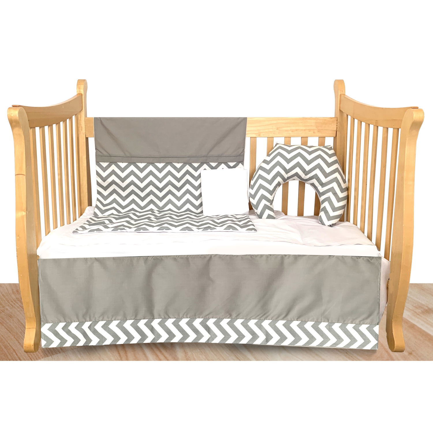 Bebelelo - Literie pour bébé minimaliste grise et blanche à chevrons/zigzag avec coussin d'allaitement