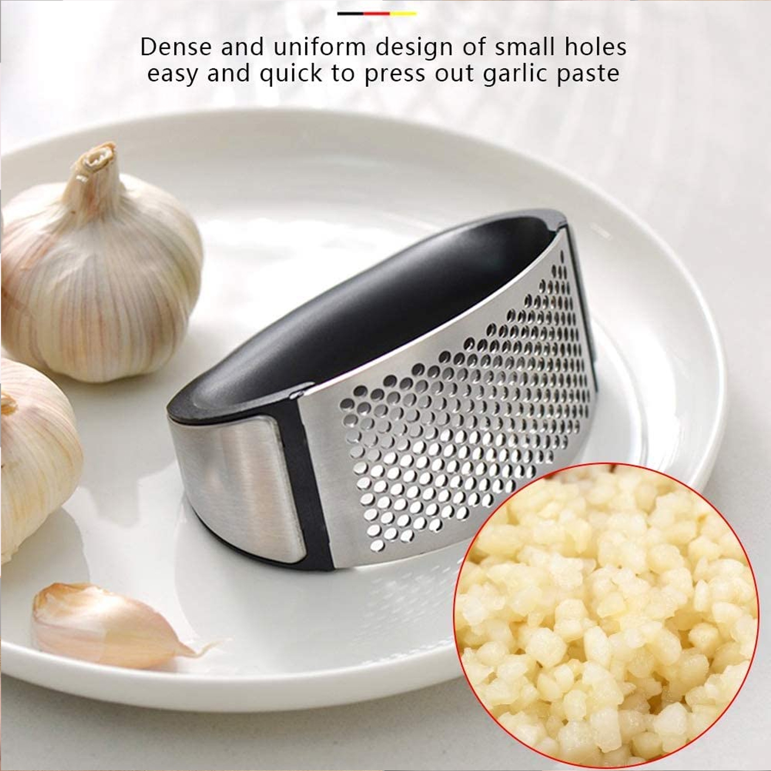 Garlic Press Crusher Ginger Rocker O-Shaped Handheld Stainless Steel with plastic handle