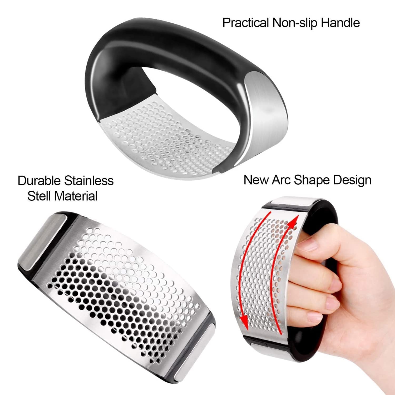 Garlic Press Crusher Ginger Rocker O-Shaped Handheld Stainless Steel with plastic handle