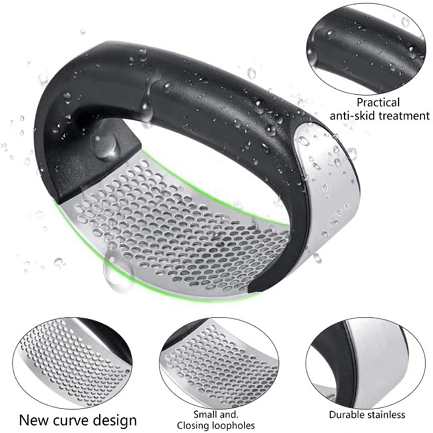 Garlic Press Crusher Ginger Rocker O-Shaped Handheld Stainless Steel with plastic handle