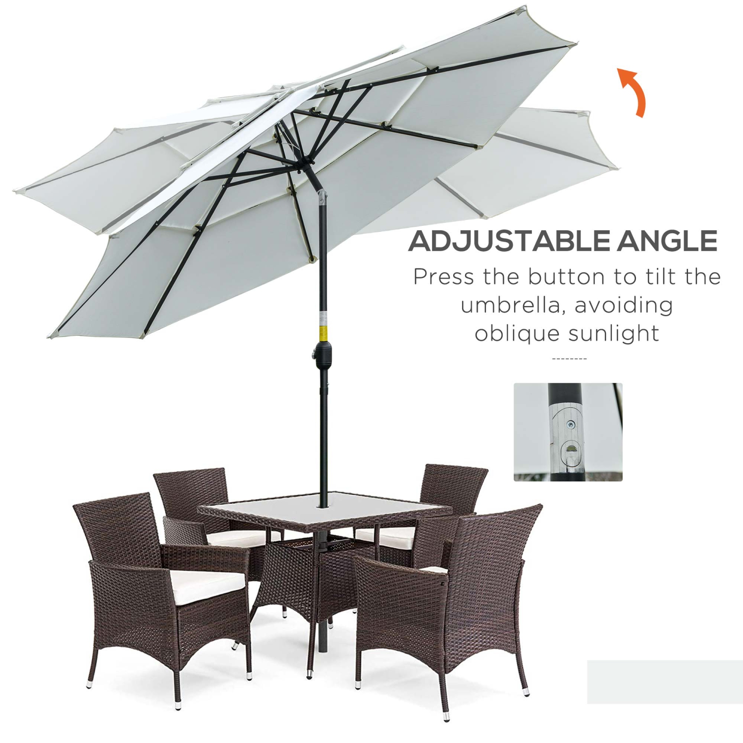 Outsunny 9FT 3 Tiers Patio Umbrella Outdoor Market Umbrella with Crank, Push Button Tilt for Deck, Backyard and Lawn, Cream White