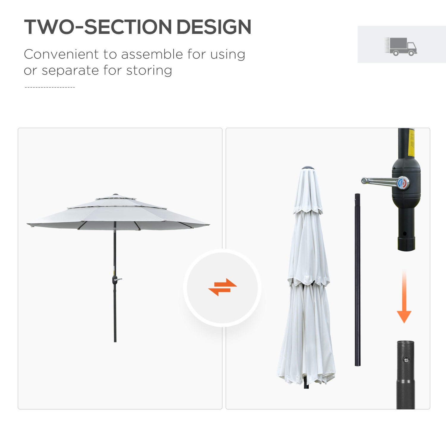 Outsunny 9FT 3 Tiers Patio Umbrella Outdoor Market Umbrella with Crank, Push Button Tilt for Deck, Backyard and Lawn, Cream White