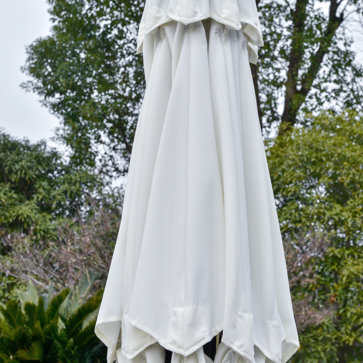 Outsunny 9FT 3 Tiers Patio Umbrella Outdoor Market Umbrella with Crank, Push Button Tilt for Deck, Backyard and Lawn, Cream White