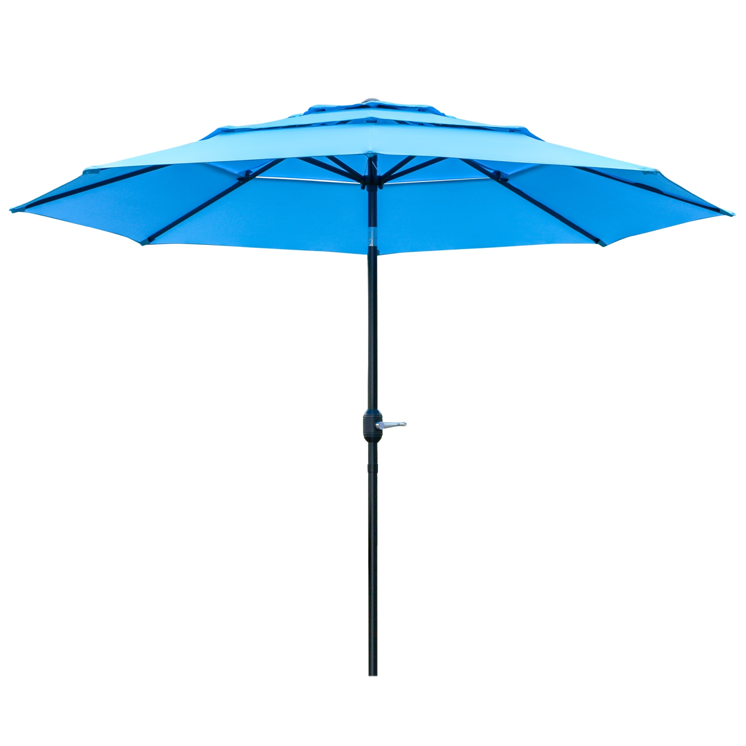 Outsunny 9FT Parasol de jardin inclinable 2 évents avec manivelle, bouton poussoir pour extérieur terrasse pelouse, bleu