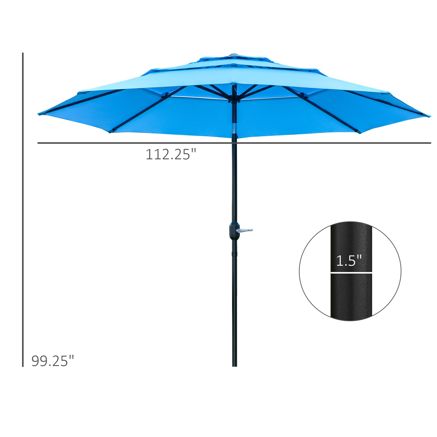 Outsunny 9FT Parasol de jardin inclinable 2 évents avec manivelle, bouton poussoir pour extérieur terrasse pelouse, bleu