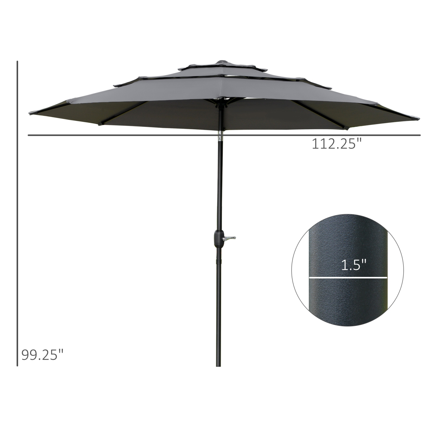 Outsunny 9FT 3 Tiers Patio Umbrella Outdoor Market Umbrella with Crank, Push Button Tilt for Deck, Backyard and Lawn, Light Grey