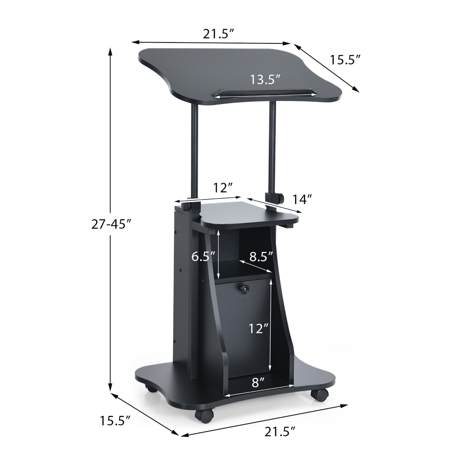 Costway Set of 2 Height Adjustable Standing Desk Mobile Podium w/Tilt Top & Door Cabinet