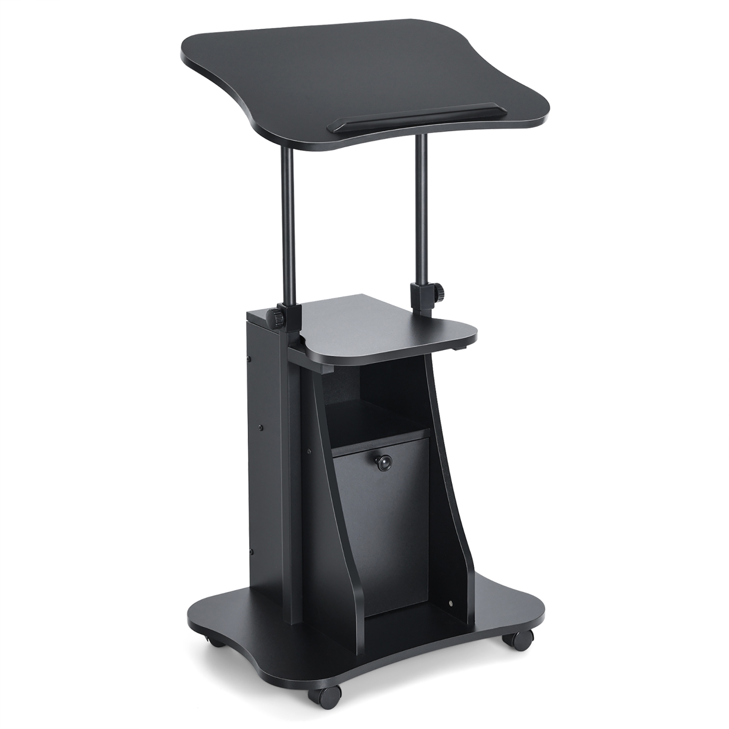 Costway Set of 2 Height Adjustable Standing Desk Mobile Podium w/Tilt Top & Door Cabinet