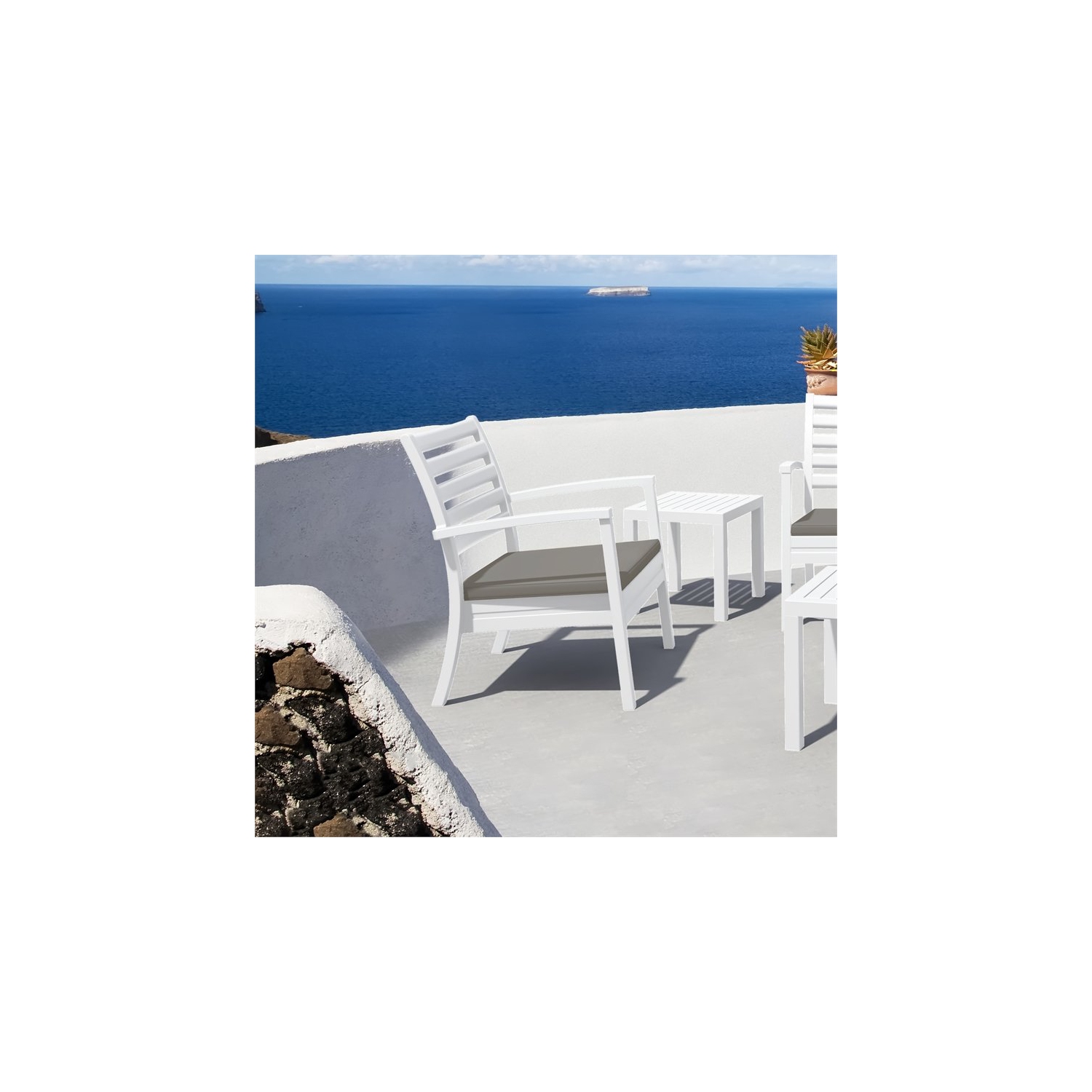 Artemis XL Club Patio Set 7 Piece White with Acrylic Fabric Taupe Cushions