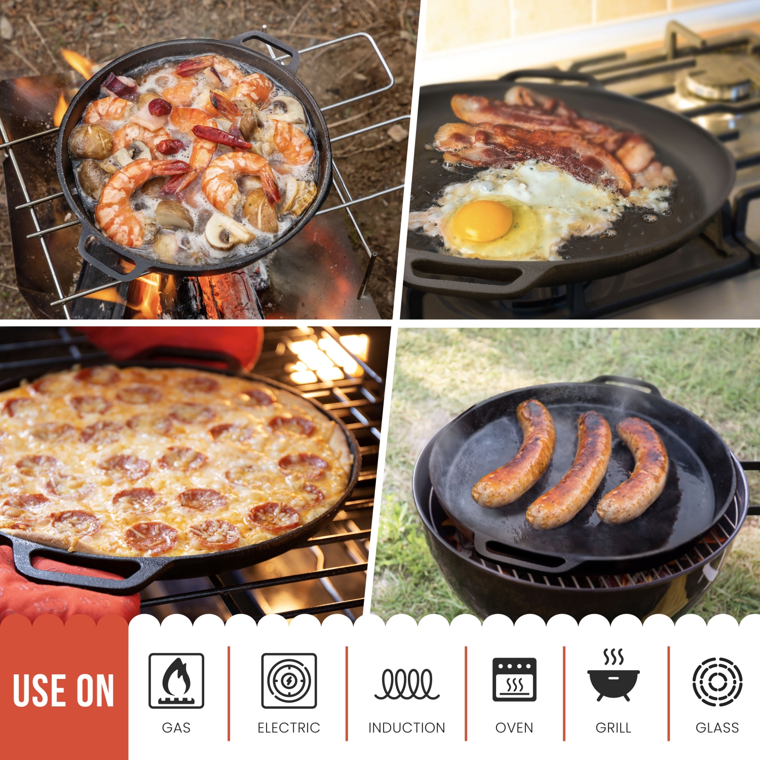 Chef Pomodoro Cast Iron Pizza Pan, 12" Inch Pre-Seasoned Skillet, with Handles, Baking Pan, Round Griddle for Dosa Tawa Roti, Comal for Tortillas,