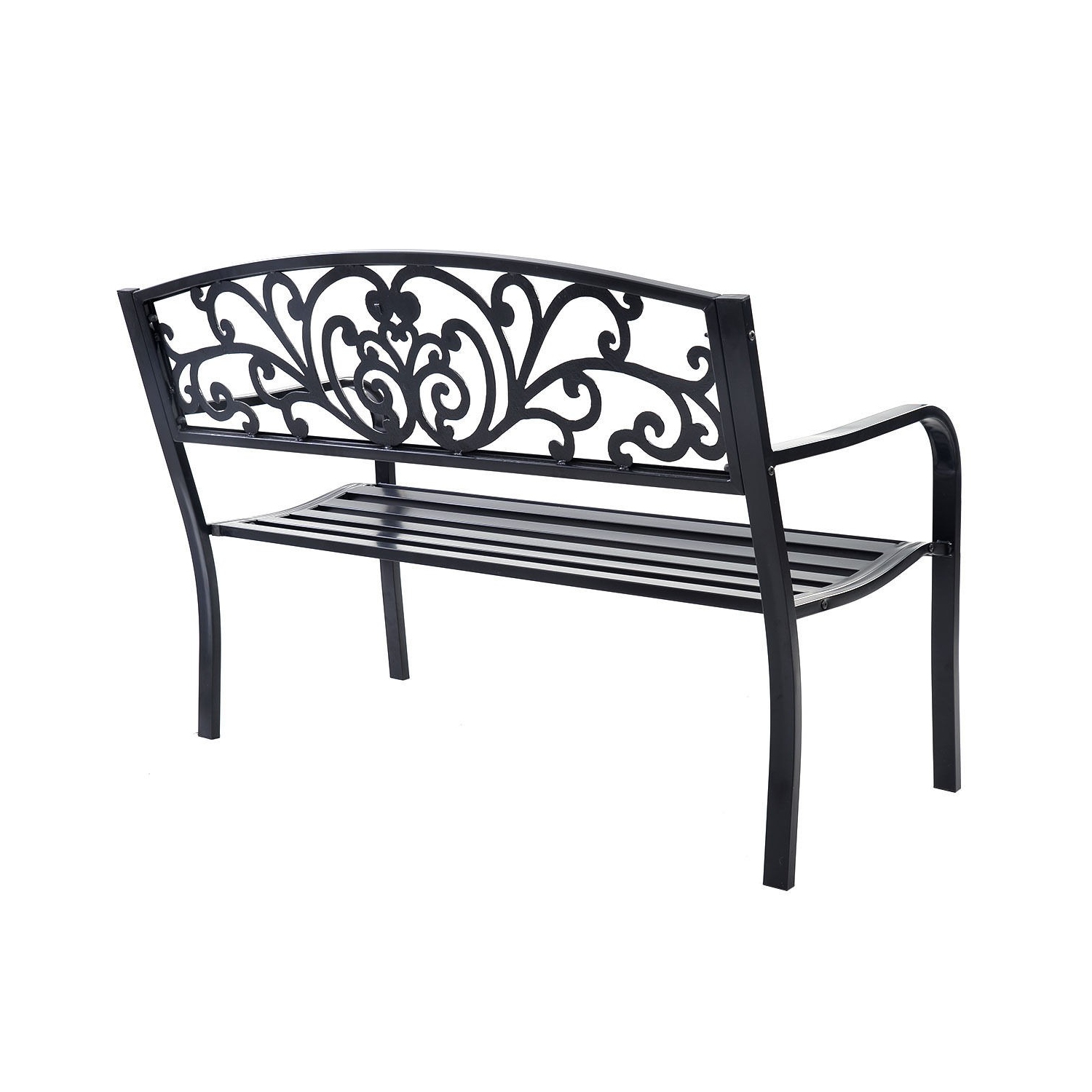 50 Inch Patio Park Steel Frame Cast Iron Backrest Bench Porch Chair