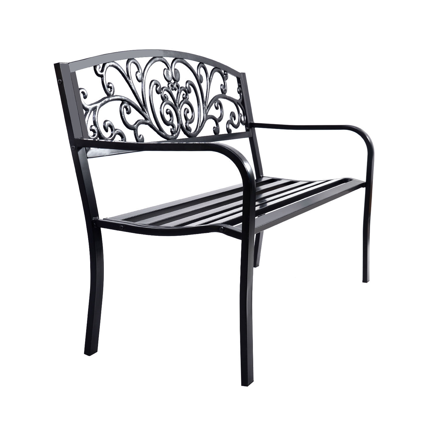 50 Inch Patio Park Steel Frame Cast Iron Backrest Bench Porch Chair
