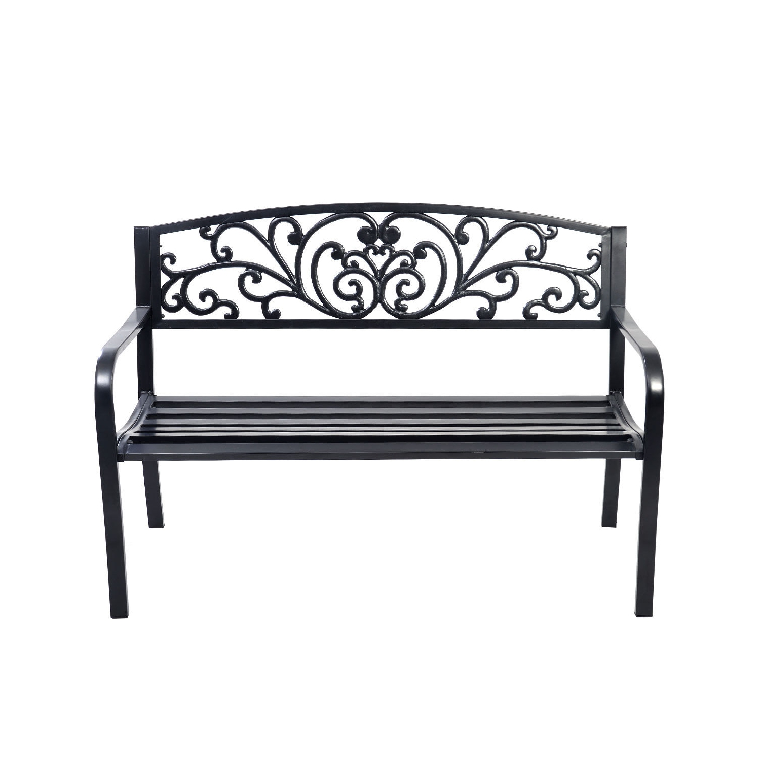 50 Inch Patio Park Steel Frame Cast Iron Backrest Bench Porch Chair