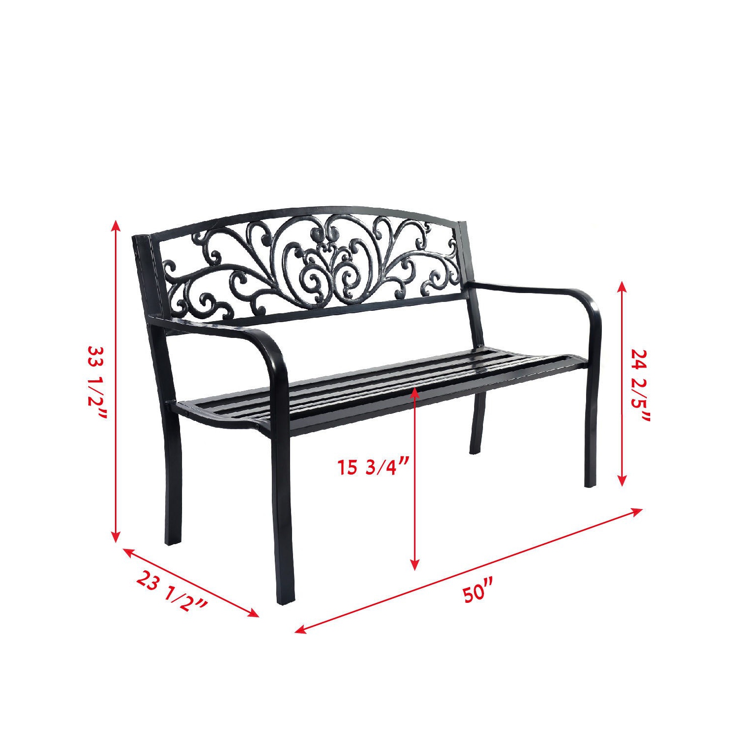 50 Inch Patio Park Steel Frame Cast Iron Backrest Bench Porch Chair