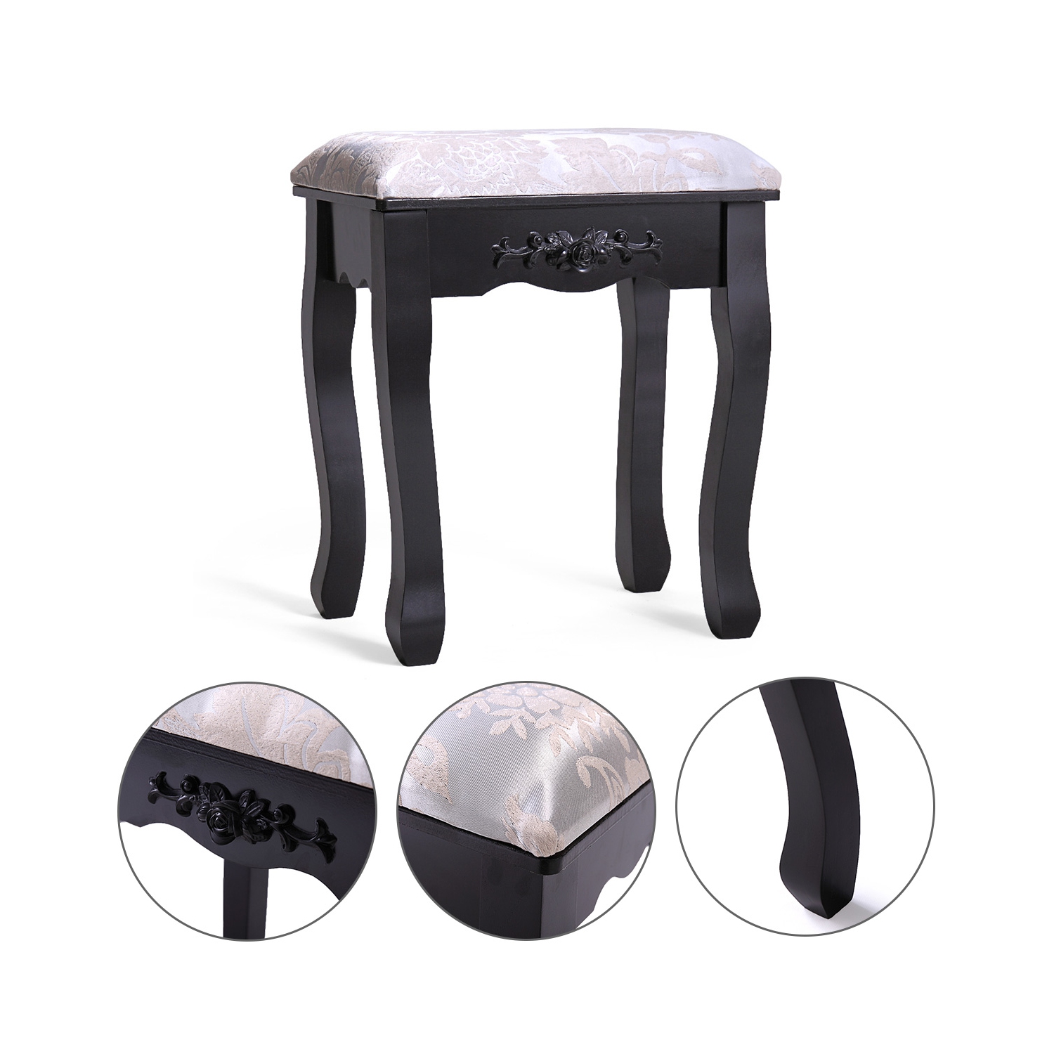 Jaxpety Bedroom Vanity Makeup Dressing Table Set with Oval Mirror and Cushioned Stool, Black