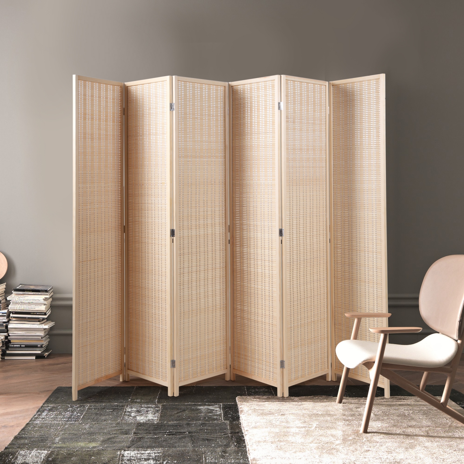 Jaxsunny 6 - Panel Room Divider Hand-Knitted Folding Screen with Rustic Taste and Natural Flavor