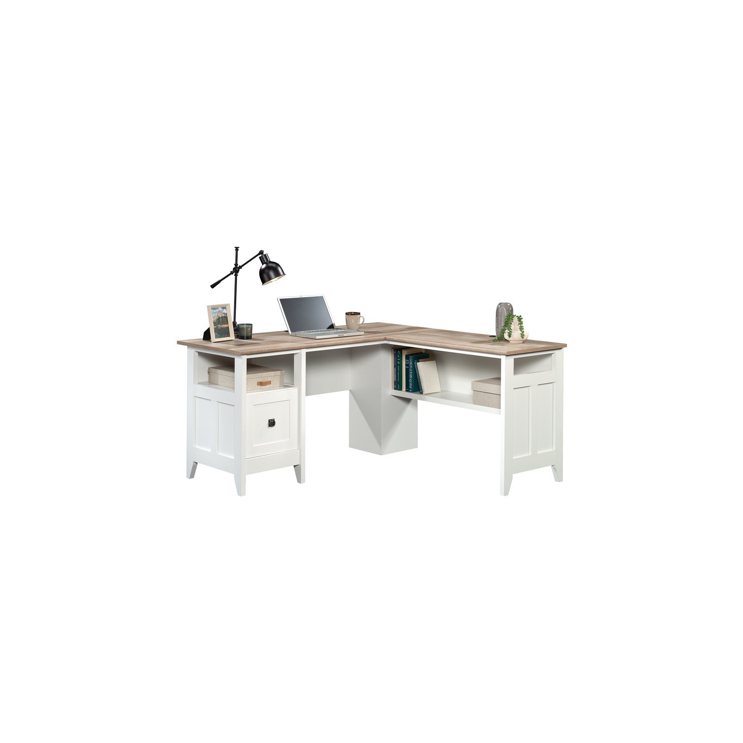 Sauder August Hill Engineered Wood L-Shaped Computer Desk in Glacier White