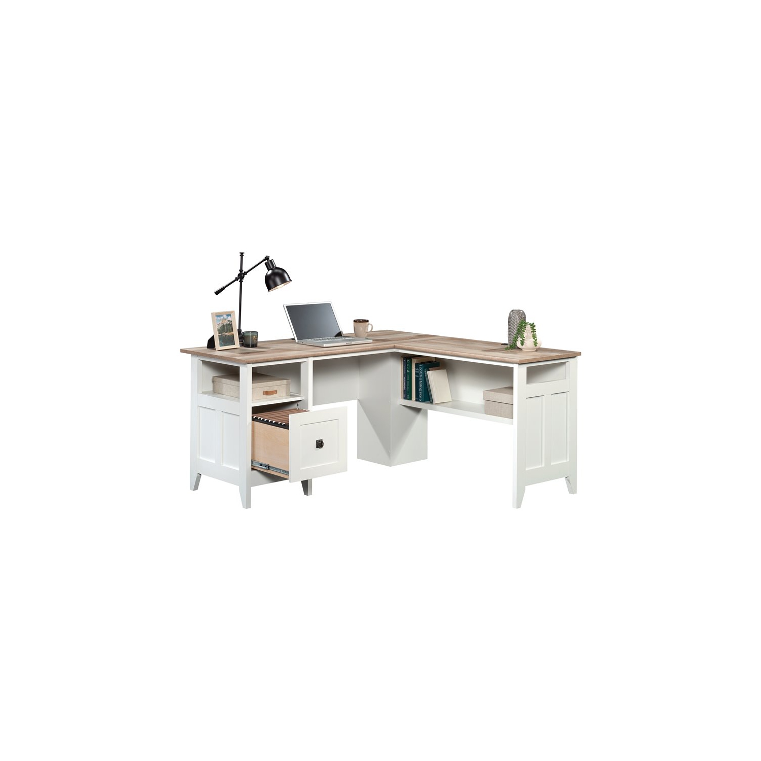 Sauder August Hill Engineered Wood L-Shaped Computer Desk in Glacier White