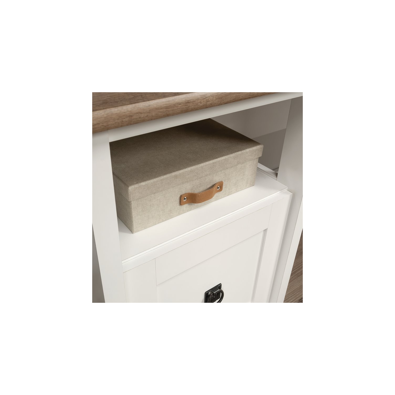 Sauder August Hill Engineered Wood L-Shaped Computer Desk in Glacier White