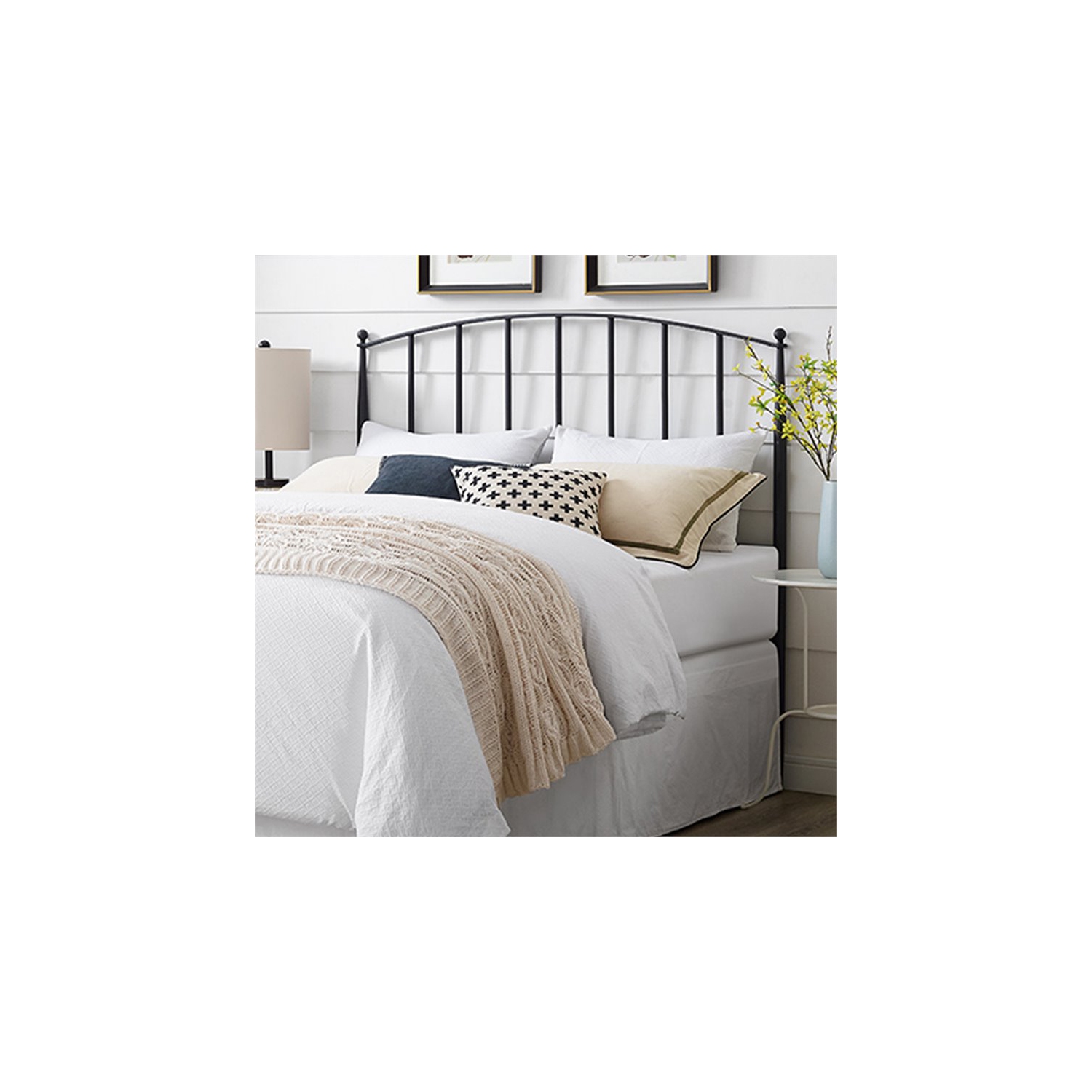 Atlin Designs Modern King Metal Spindle Headboard in Charcoal Black