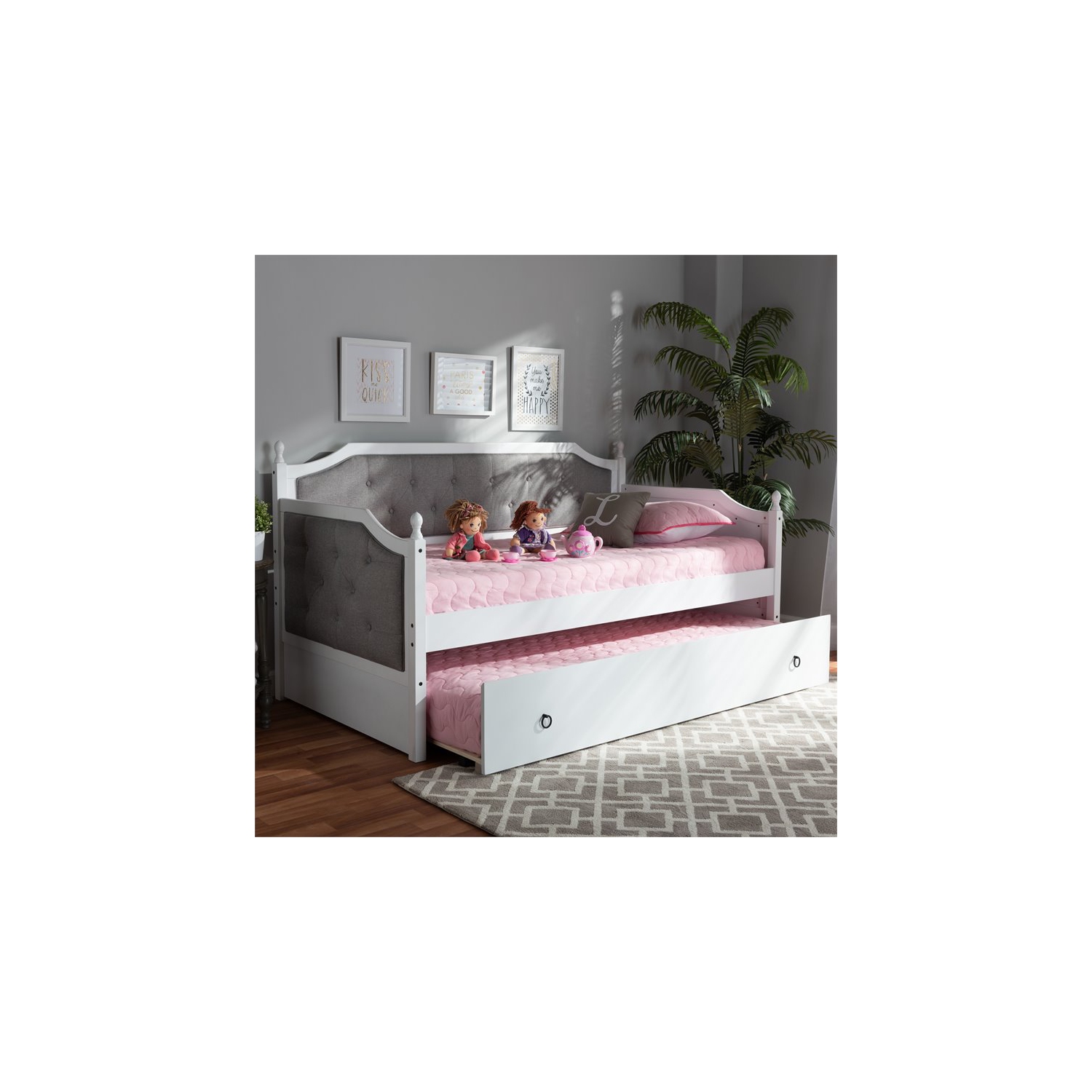 Lit de repos simple recouvert de bois traditionnel avec lit gigogne Bowery Hill, blanc