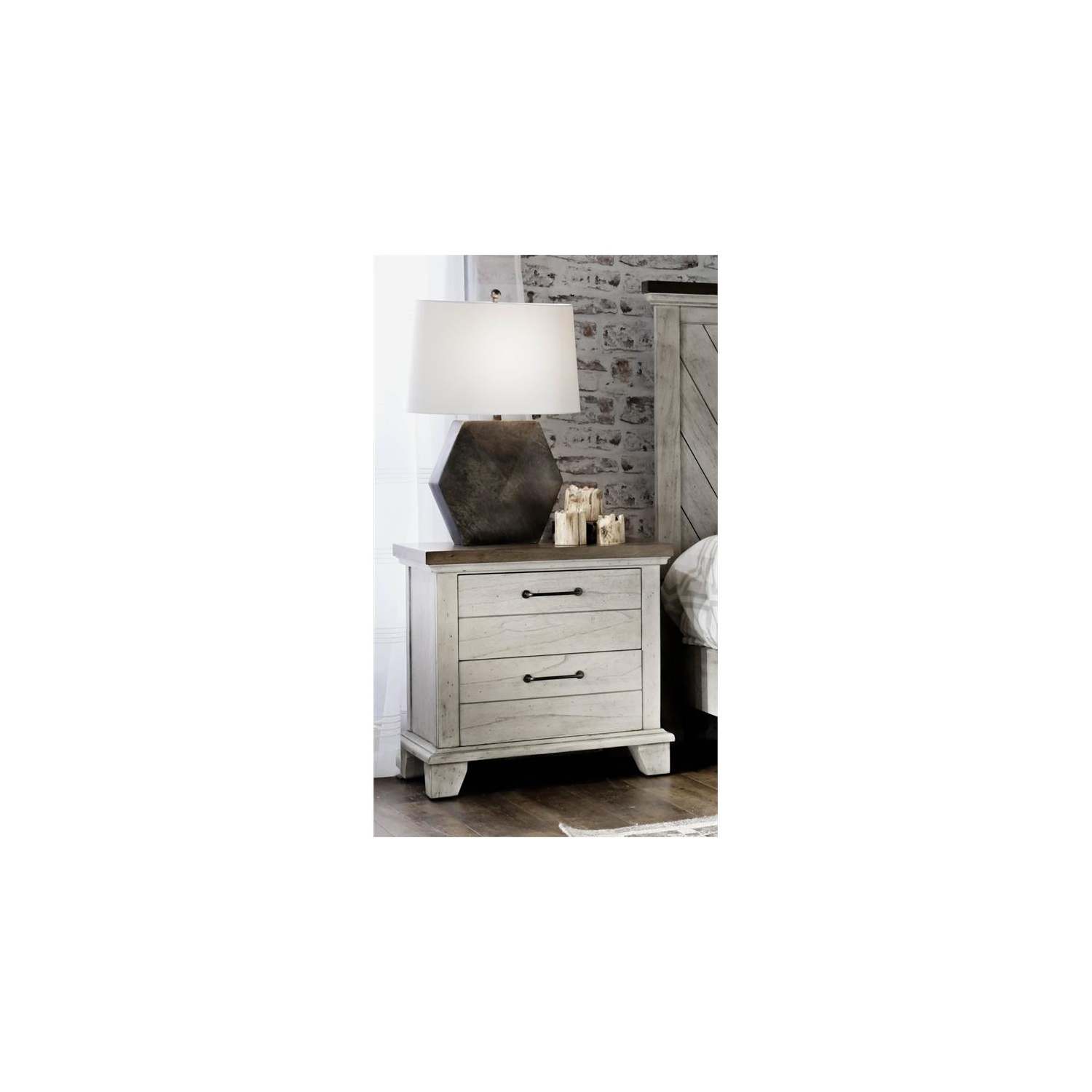 Bear Creek Rustic Ivory Two Drawer Nightstand