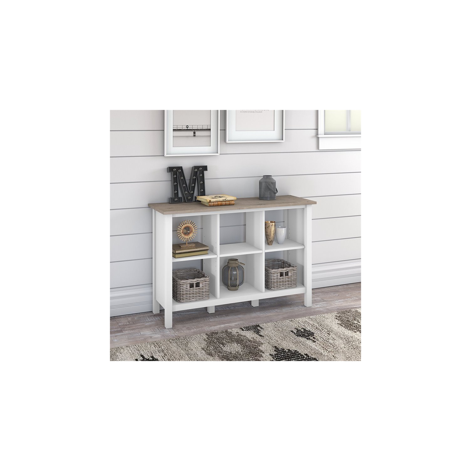 Atlin Designs Modern 6 Cube Bookcase in Shiplap Gray/White - Engineered Wood